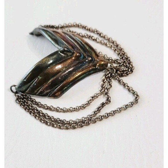 Vintage Electroform Sterling Modernist Chevron Chains Brooch 2.5" 32g - Picture 3 of 7